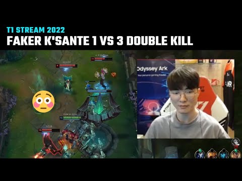 Faker K'Sante 1 vs 3 double kill | T1 Stream Moments | T1 cute moments