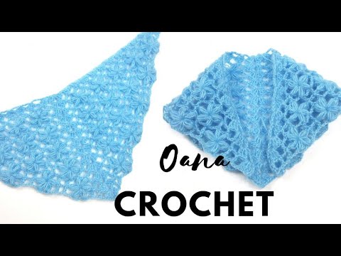 Puff flower DELICATE triangolar shawl baktus crochet by Oana