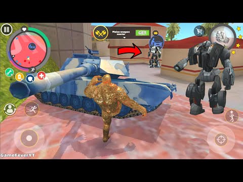 Rope Hero: Vice Town - (Stone Giant Super Kick to Army Tank)Mutant Man vs Tank - Android Gameplay HD