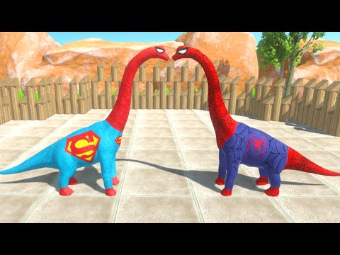 NEW SUPER MAN vs ALL SPIDER MAN BRACHIOSAURUS BATTLE DEATH RUN - Animal Revolt Battle Simulator