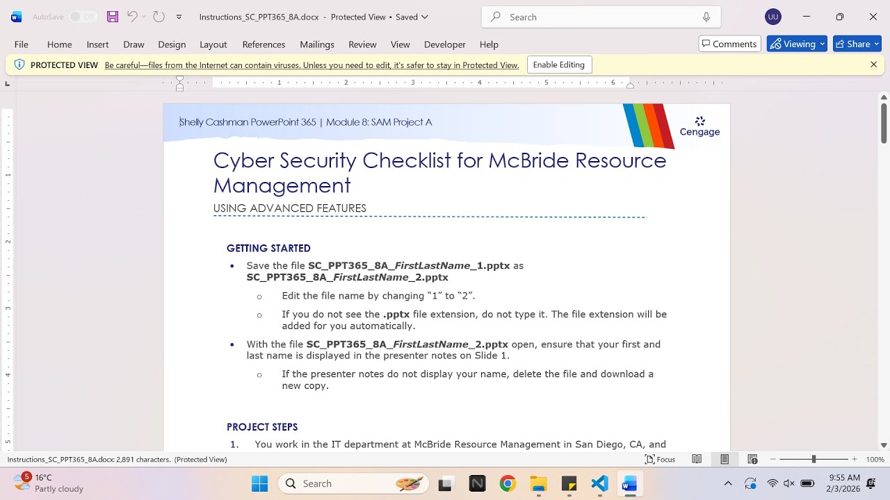 Shelly Cashman PowerPoint 365 | Module 8: SAM Project A Cyber Security Checklist for McBride Resourc