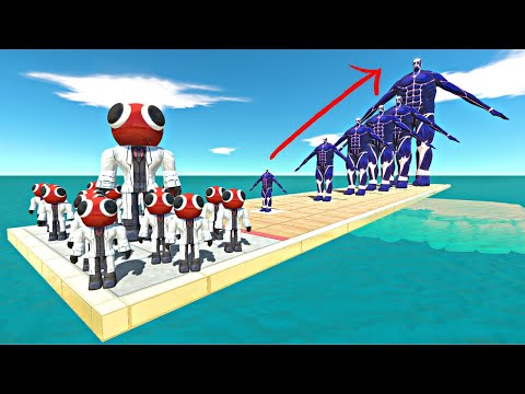 Rainbow Friends Red Team vs 7 Levels of Ice Colossal Titan - Animal Revolt Battle Simulator
