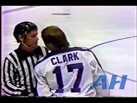 NHL Oct. 12, 1985 Wendel Clark,TOR v Randy Moller,QUE (almost) Toronto Maple Leafs Quebec Nordiques