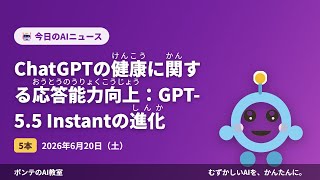 【AIニュース】6/20 ChatGPTの健康に関する応答能力ほか4本｜ポンテのAI教室 #ai #aiニュース #初心者 #ポンテのaiニュース #chatgpt