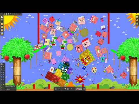 Giant Numberblocks Volcano Eruption - The floor is Lava!! Part 2 Survival Challenge by Algodoo