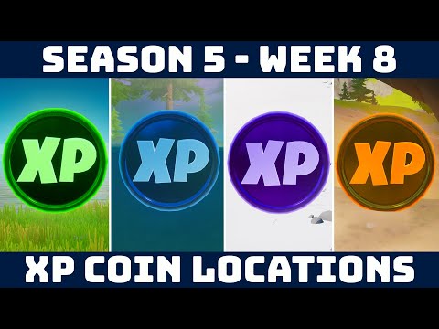 *ALL* WEEK 8 XP COIN LOCATIONS! Gold, Purple, Blue & Green Coins [Fortnite Season 5]