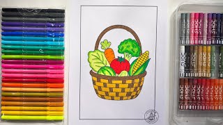 Easy Vegetable Basket Coloring | Easy Coloring Page for Kids & Beginners 🎨🥕🥦