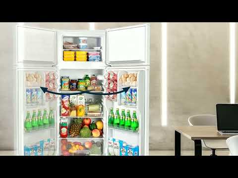 Upstreman 7.7 Cu Ft White Large Capacity Refrigerator with Freezer, Energy Efficient Compact Refrigerator, Adjustable Thermostat & Reversible Door for Apartment, Dorm, Office, Kitchen，White (BD-75) video review thumbnail