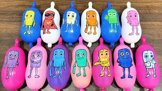 Slime mixing: funny balloon characters & glossy blue fluffy slime #53