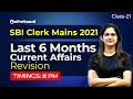 Last 6 Months Current Affairs Revision Class 21 Sushmita Ma Am SBI Clerk Mains 2021
