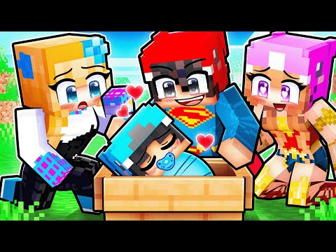 Baby Omz Adopted by SUPERHEROES Sad Story in Minecraft