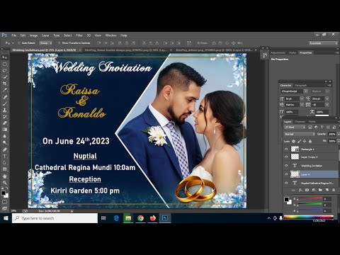 How to make a wedding Invitation card easily  in Photoshop Tutorial ||Free psd template to download