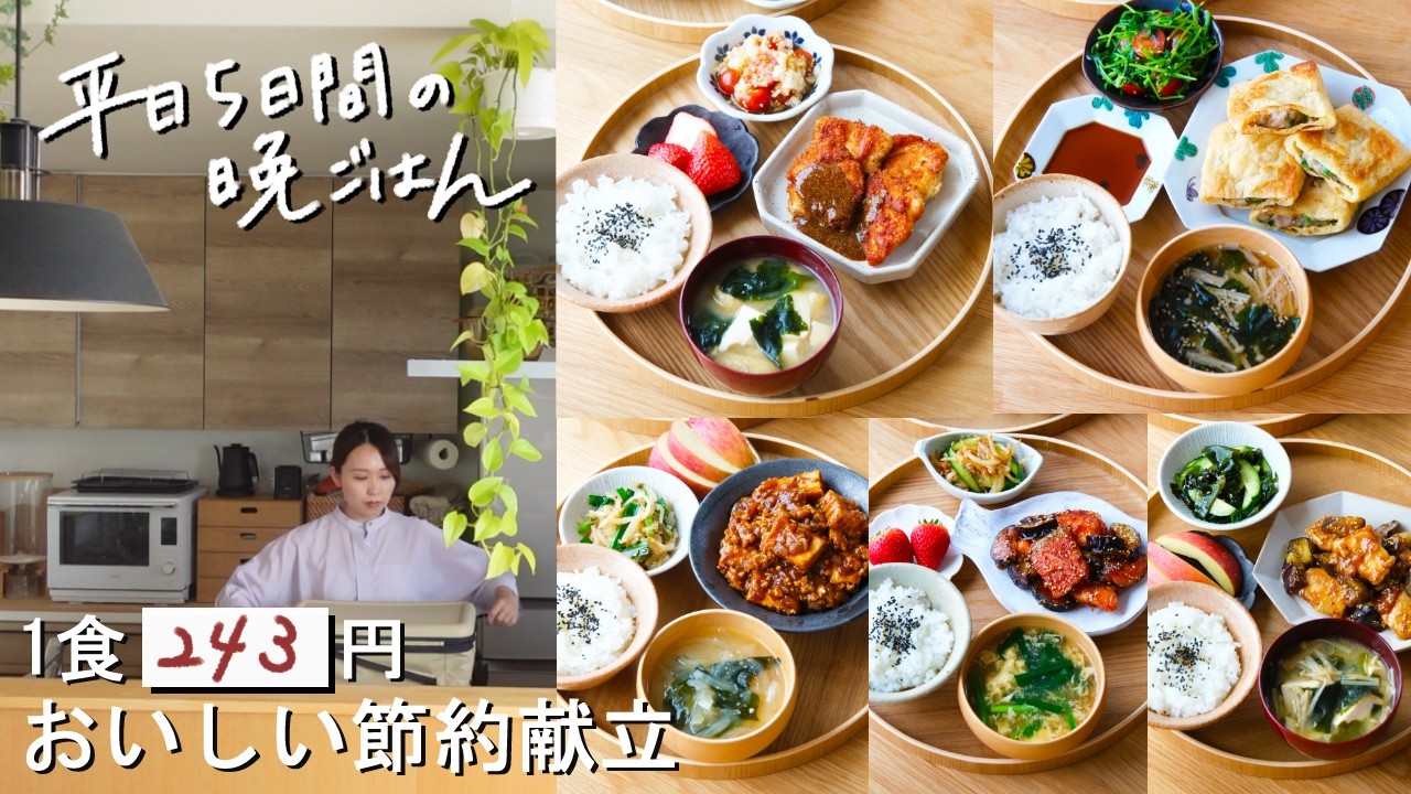 【1週間30分献立#219】1食243円おいしい節約献立│ささみのチキンカツ│油揚げニラ餃子│麻婆厚揚げ│鮭となすの照り焼き│鶏となすの甘酢だれ