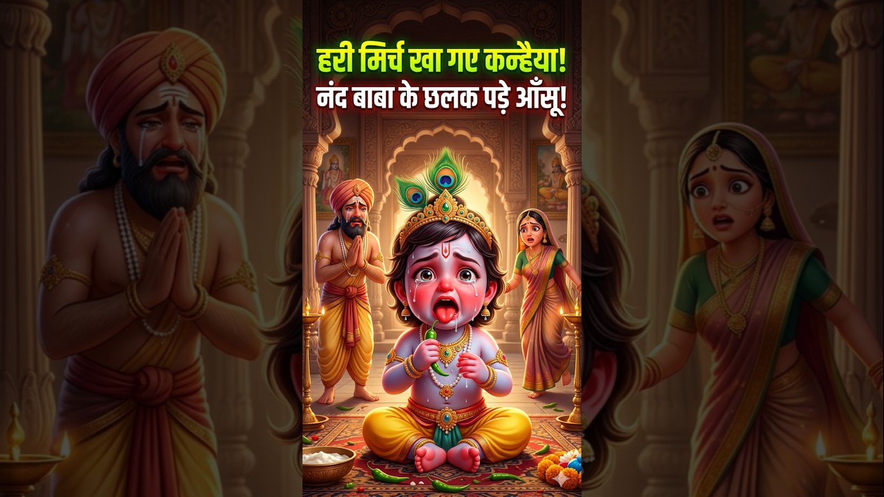 क्या आपने कभी सुना है कि नन्हे कन्हैया ने हरी मिर्च को मिठाई समझकर खा लिया था? 🌶️😱#laddugopal#shorts