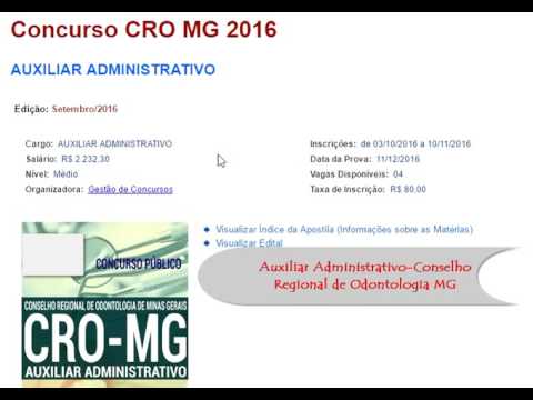 Concurso, Edital e Apostila Auxiliar Administrativo CRO MG