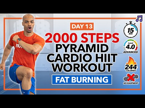 15 MIN INTENSE Pyramid Cardio HIIT Workout (All Standing) | 2000 Steps Cardio - Day 13