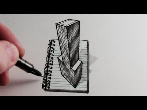 How to Draw Trick Art 3D Building on Line Paper: Step...