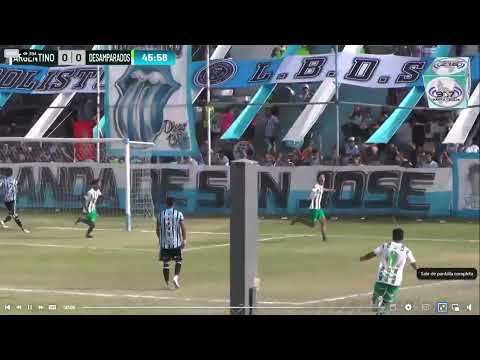 Gol de Thomas Romero 1 a 0 de Desamparados ante Argentino de Mza. Gentileza Radio Santa Cecilia.