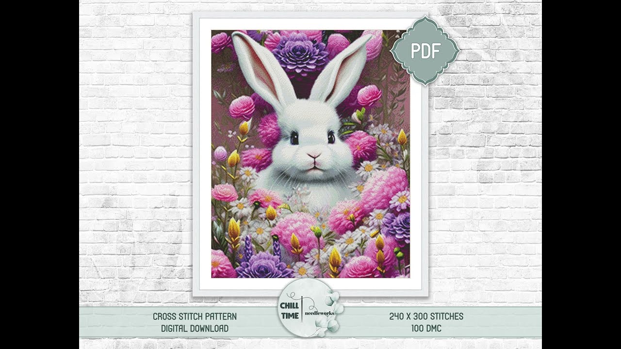 White Easter bunny small full coverage counted cross stitch pattern PDF