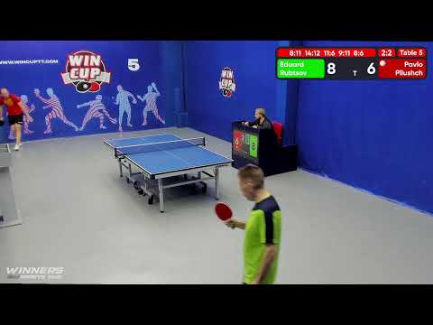 14:30 Рубцов Эдуард 3-2 Плющ Павел  стол 5  ЮГ-4  19.06.22