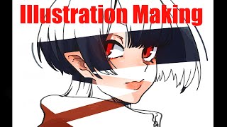 雨降 傘　を　描いてみた　イラストメイキング【illustration making】
