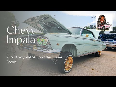 Seafoam green and gold Chevy Impala at the 2021 Krazy Vatos Lowrider Super Show