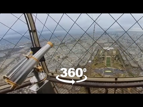 Vídeo 360 da vista no topo da Torre Eiffel em Paris, France.