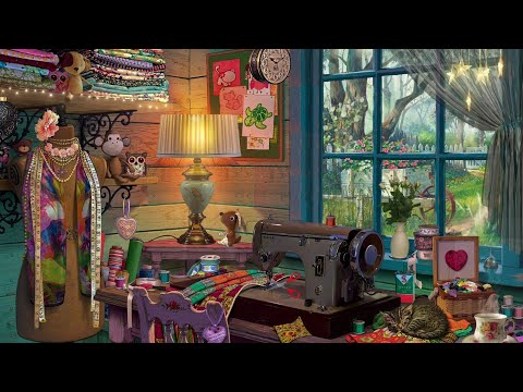Granny's cottage sewing room 🧵 | Tailor shop asmr |Sewing, cutting, tearing and birds sounds