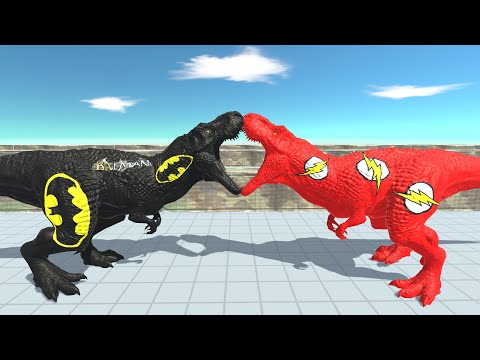⚡️BATMAN & FLASH T-REX DEATH RUN - 🦖Animal Revolt Battle Simulator🦕