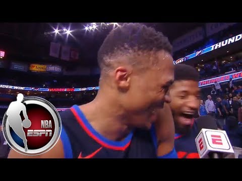 Paul George crashes Russell Westbrook's interview right as he's talking about him | ESPN