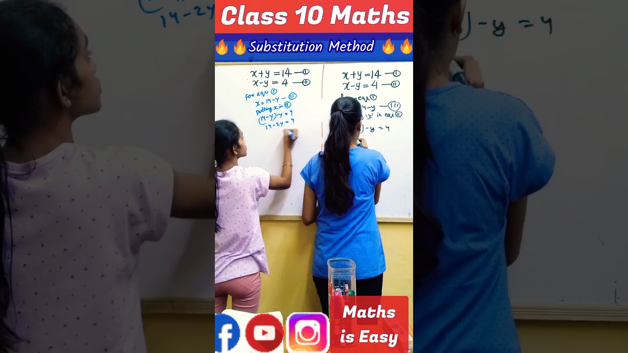 Class 10 Maths Pair Of Linear Equations In Two'Variables | Substitution Method #fun #shorts #maths