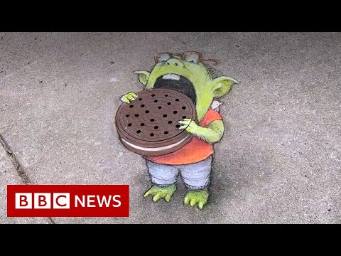 David Zinn: Street art that washes away in the rain - BBC News