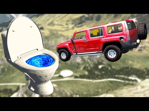 Jumping Cars Into a Gigantic Toilet - Beamng Drive
