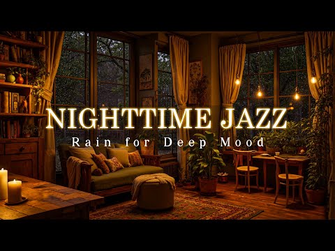 Relaxing Calm Jazz in a Cozy Nighttime Ambience with Piano Jazz & Rain for Deep Mood, Sleep