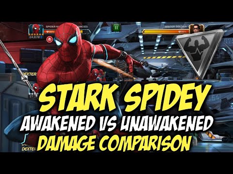 Stark Enhanced Spiderman Awakened Vs Unawakned Damage Comparison | Marvel Contest Of Champions