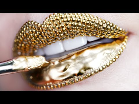 Makeup Tutorial Step by Step Using Gold Pigment & Studs | Lip Art