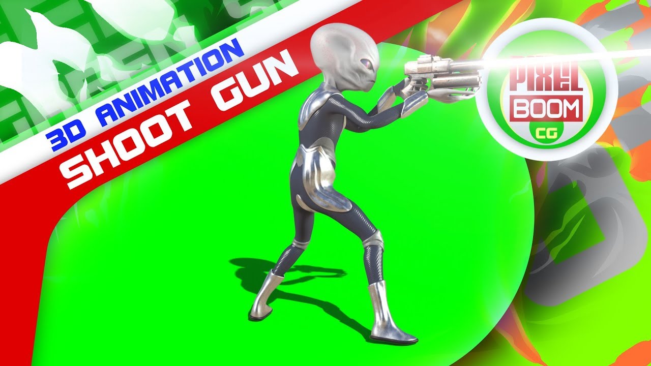 Gray Alien with Uniform Shoot Gun 3D Animation PixelBoom
