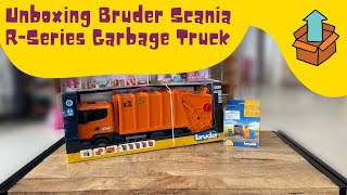 Bruder Scania R-Series Garbage Truck Orange - Unboxing and First impression 4K 2022