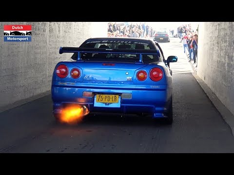 Modified Nissan Skylines go Crazy in Tunnel - Burnouts, Launch Control & Crazy Loud Sounds!