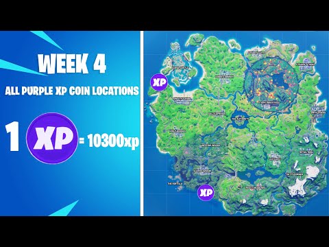 All Purple Week 4 Xp Coin Locations! All 2 Purple Xp Coins - Fortnite Season 4