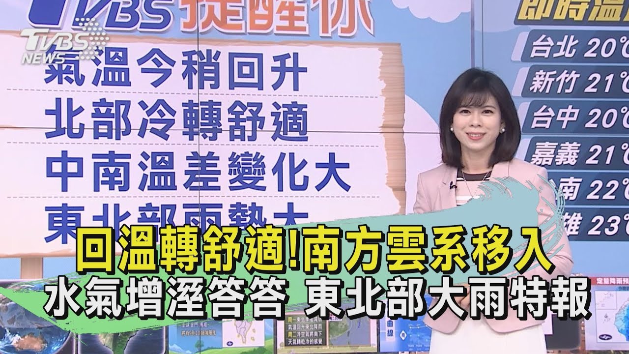 回溫轉舒適！南方雲系移入水氣增溼答答　東北部大雨特報
