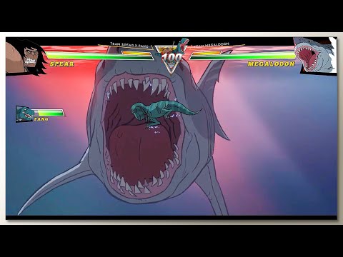 Team Caveman & T-Rex vs Mega Archelon & Megalodon with Healthbars