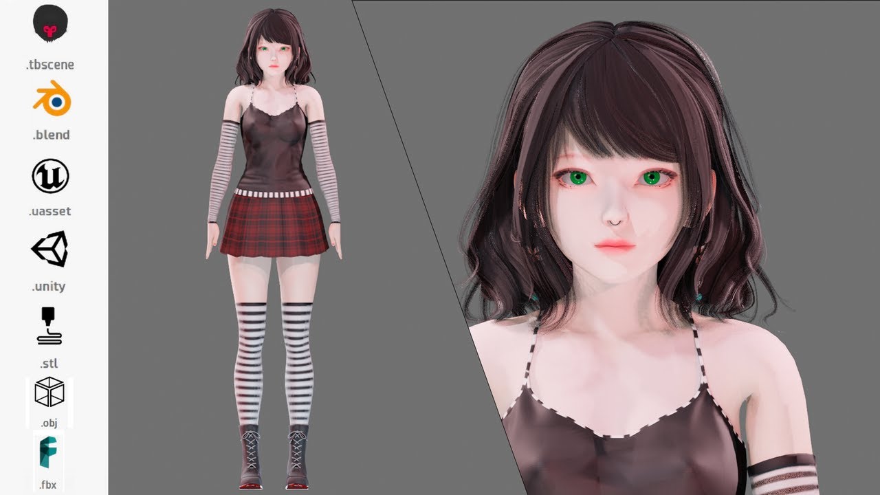 Emo Giyim 0001 - UE5 - Unity - Blender - Animasyonlu - Ger&ccedil;ek&ccedil;i Kadın Karakter 3D Model