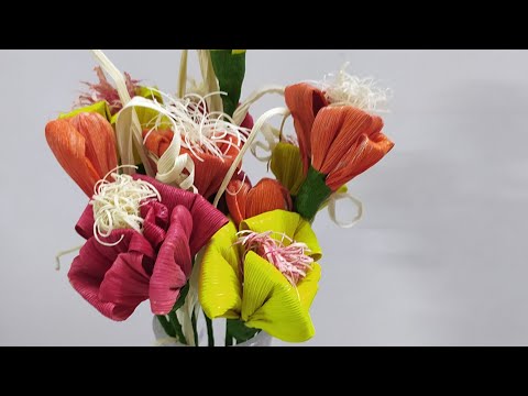 Corn Husk Flowers / Corn Leaves Flowers / DIY / Easy Craft / Best out of waste / kids craft