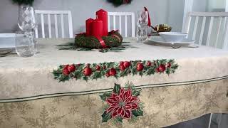 Christmas tablecloth with Christmas flower, Rectangle tablecloth for Modern holiday decor