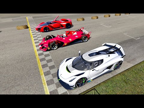 Koenigsegg Jesko vs 2025 Ferrari F1 Concept vs Ferrari F80 Concept - Old Monza