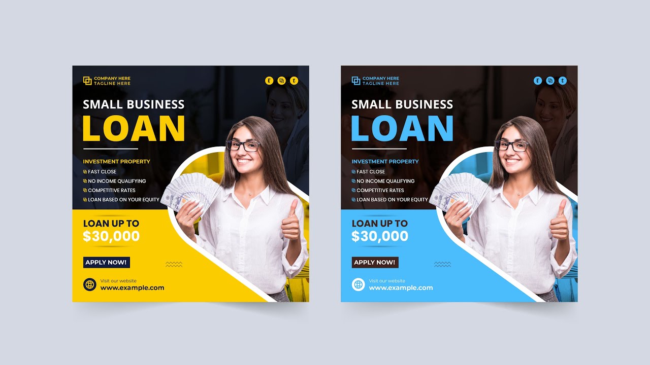 Loan Service Social Media Template  Free Download | Business Loan Social Media Post Vector