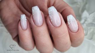 Elegant natural nails will delicate flower nail art. Hard gel over natural nails tutorial 