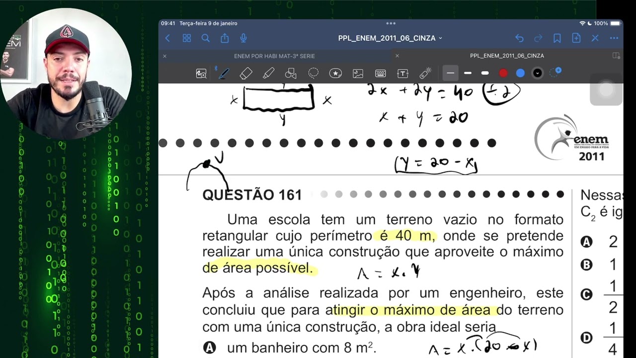 161 Uma escola tem um terreno vazio no formato retangular cujo perímetro é 40 m, onde se pretende