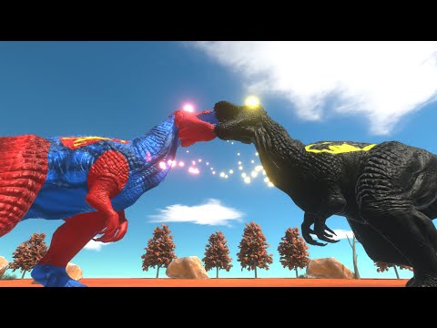 SUPERMAN T REX DEATH RUN - Superman vs Batman Animal Revolt Battle Simulator